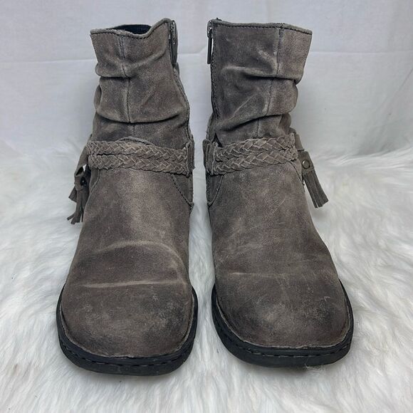 Born Ouvea Grey Suede Braided Strap Booties Sz 7 - Picture 3 of 7